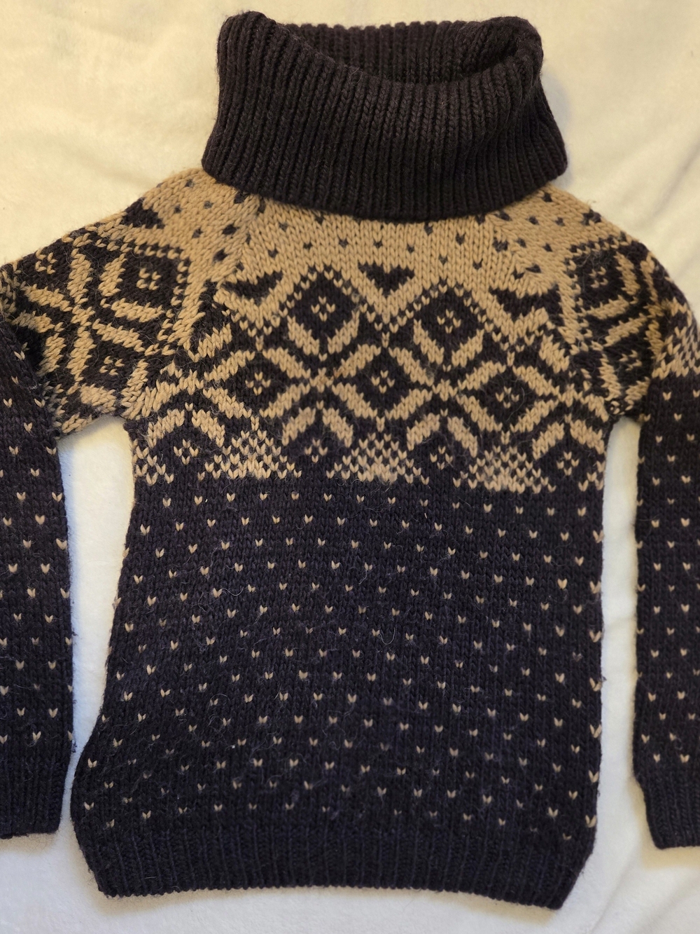Fair Isle Cowl Neck Sweater in Black and Tan